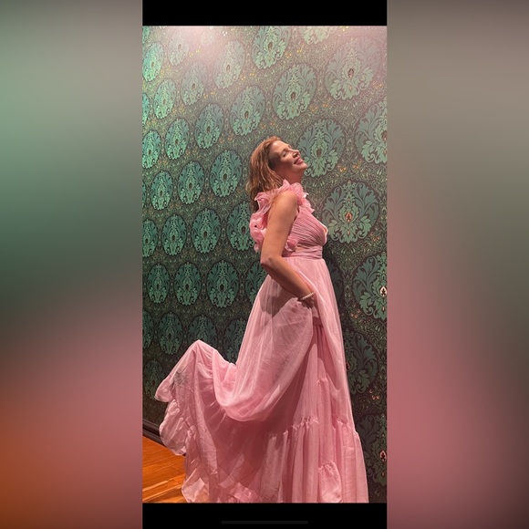 Mac Duggal Ruffle Tiered Cut-Out Chiffon Gown in Blush - Picture 4 of 6